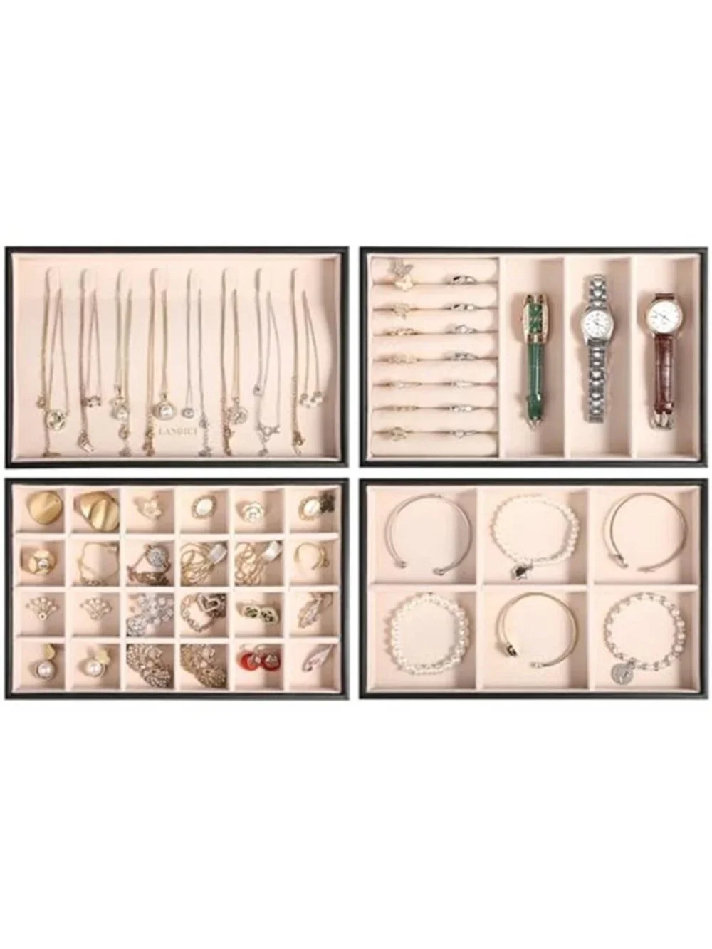 Stackable Jewelry Organizer Trays Set Earring Necklace Ring Bracelet Storage Box